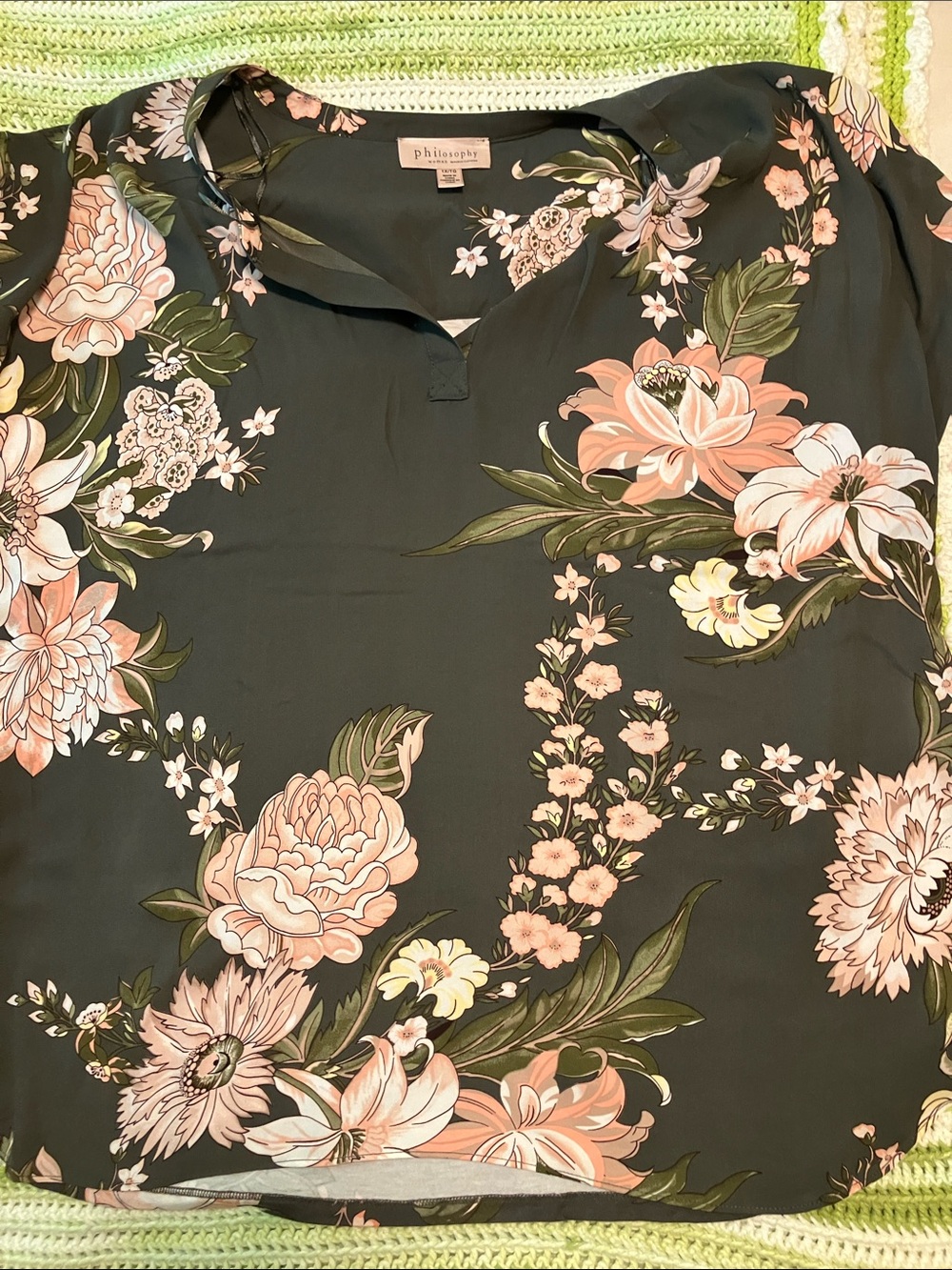 Philosophy Black Floral V-Neck Tunic with Pink Blooms